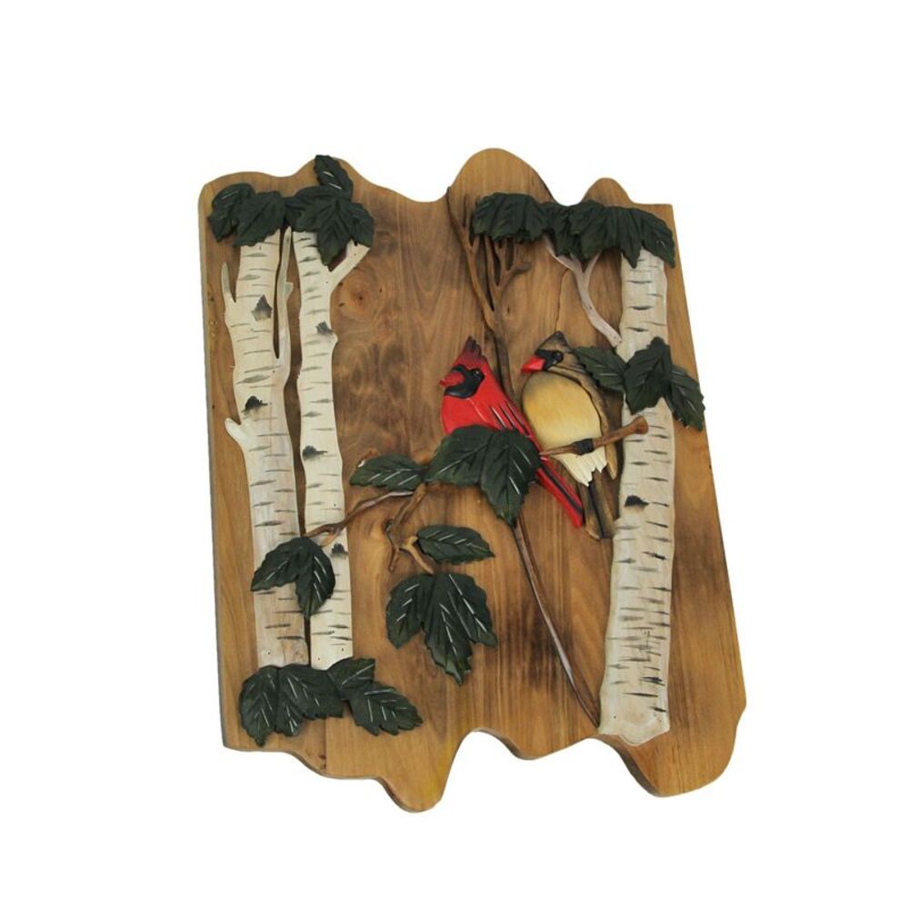 Cardinal Couple Hand Carved Natural Wood Wall Art Lodge Style Cabin Home Decor